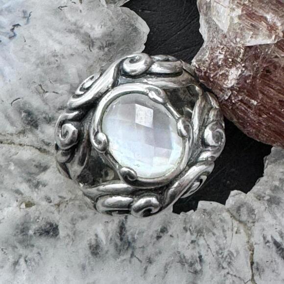 Carolyn Pollack Sterling Oval Moonstone/Clear Quartz Doublet Ring Sz 5 For Women - Picture 1 of 10